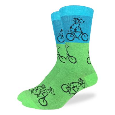 Sock Mens Grn & Blu Dog Riding Bike